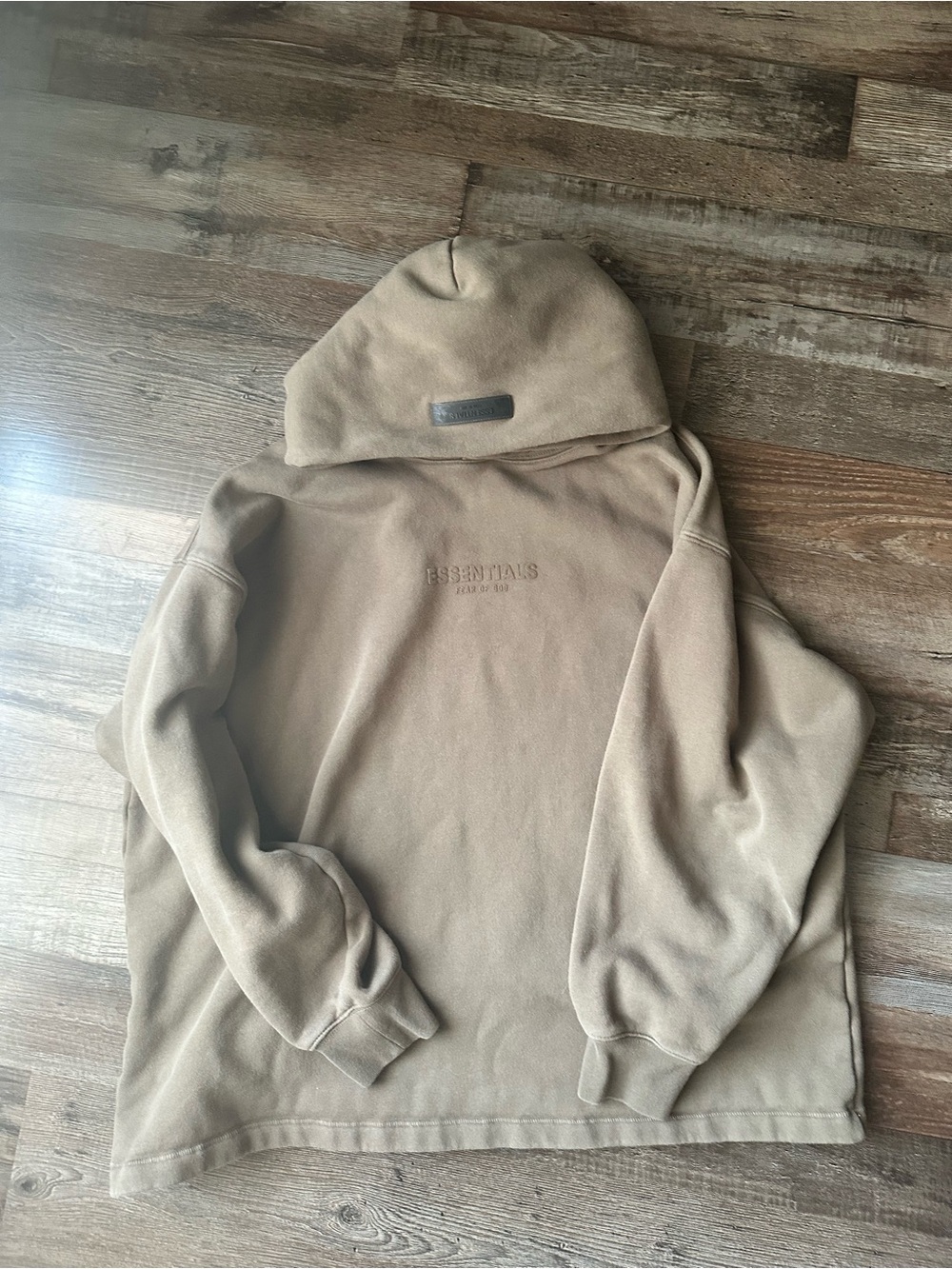 Fear of God ESSENTIALS Embroidered Hoodie in Tan
